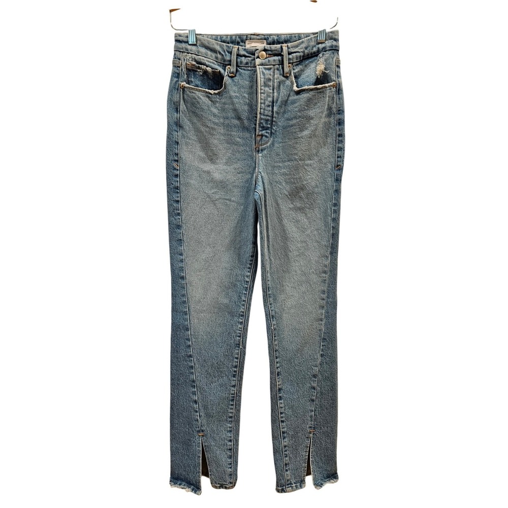 Good American Good Boy High Rise Straight Slit‎ Hem Jeans Size 4/27 Denim Y2K